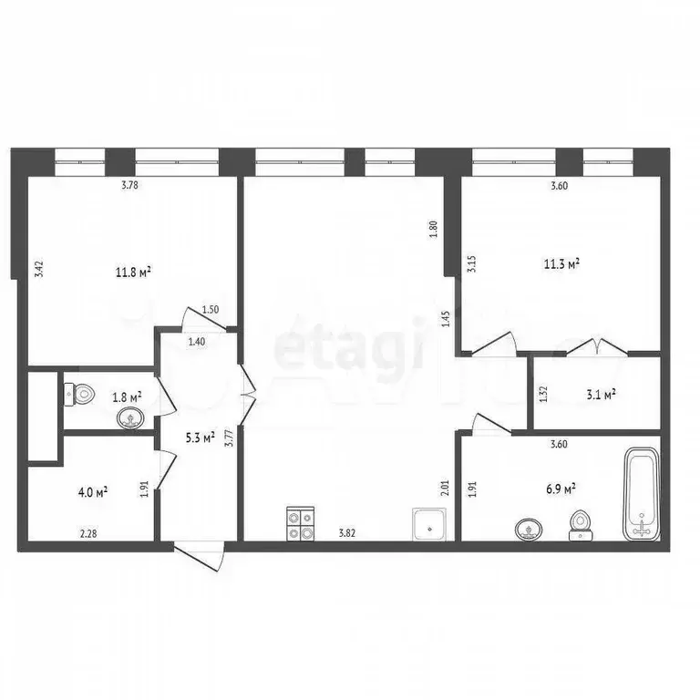 2-к. квартира, 70 м, 6/6 эт. - Фото 0