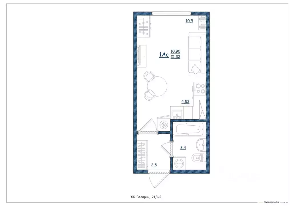 Студия Ярославская область, Ярославль ул. Дядьковская, 16А (21.3 м) - Фото 2