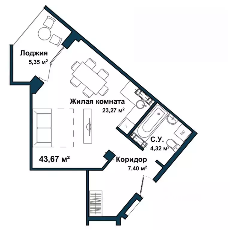 Студия Севастополь ул. Летчиков, 10 (45.32 м) - Фото 2