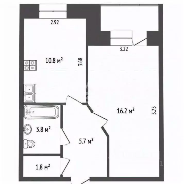 1-к кв. Калужская область, Калуга Привокзальная ул., 16к1 (38.3 м) - Фото 2