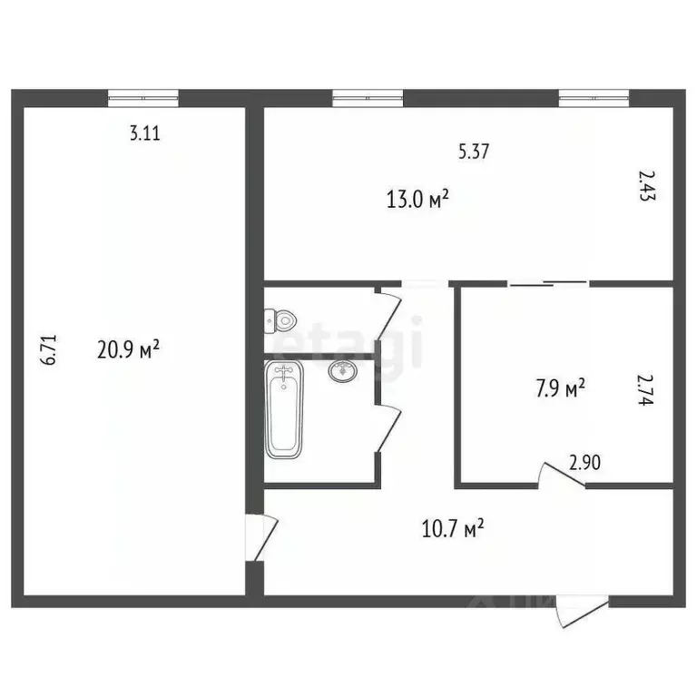 2-к кв. Ленинградская область, Всеволожский район, Кузьмоловский пгт ... - Фото 2