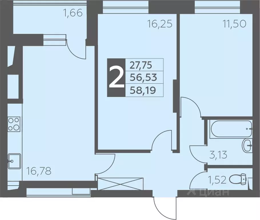 2-к кв. Башкортостан, Уфа ул. Орджоникидзе, 34 (58.19 м) - Фото 1