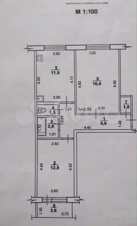 2-к. квартира, 55,9 м, 1/9 эт. - Фото 0