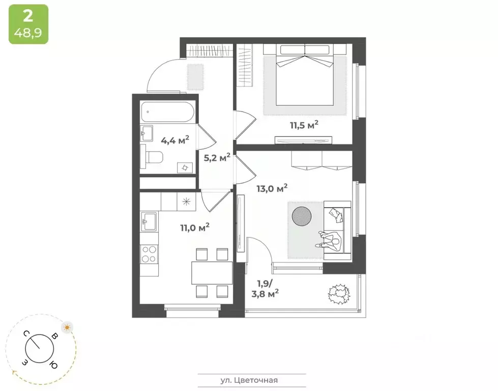 2-к кв. Тверская область, Тверь Соминка мкр,  (47.0 м) - Фото 0