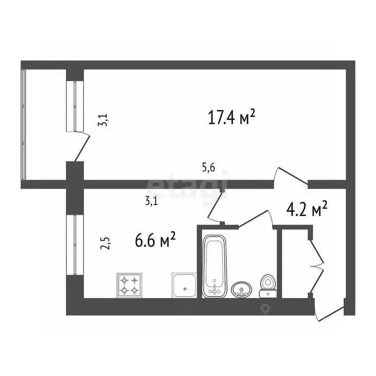 1-к кв. Красноярский край, Красноярск ул. Профсоюзов, 16 (33.0 м) - Фото 2