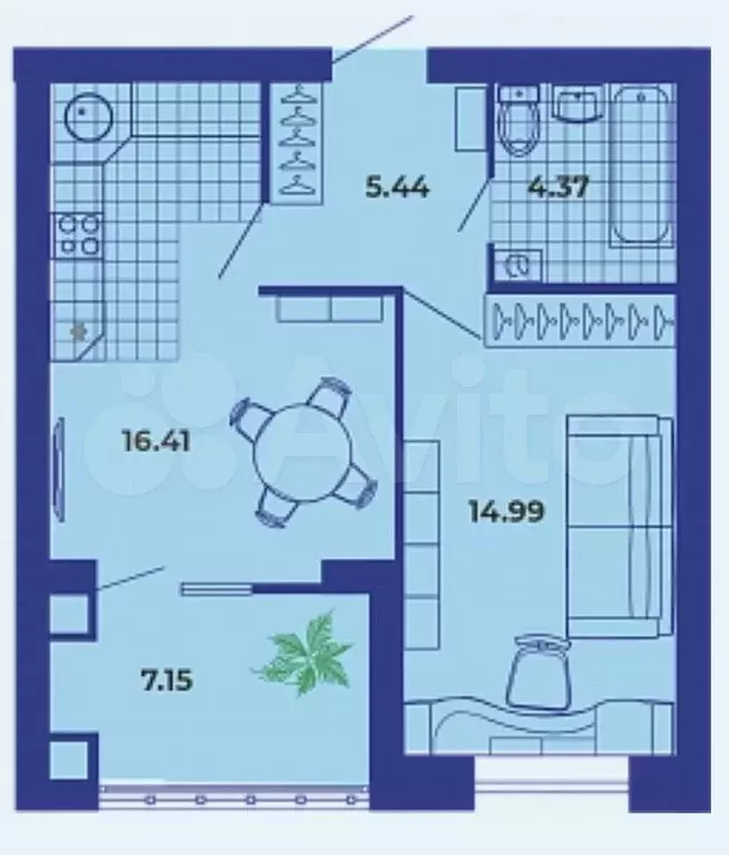 1-к. квартира, 48,5 м, 6/9 эт. - Фото 1