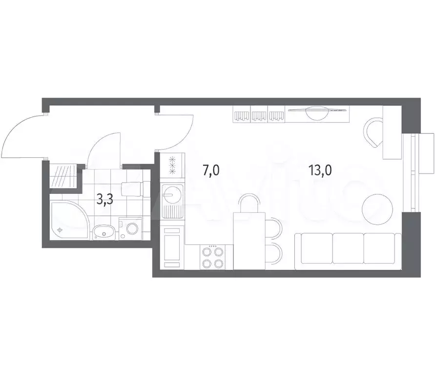 Квартира-студия, 26,9 м, 2/6 эт. - Фото 0