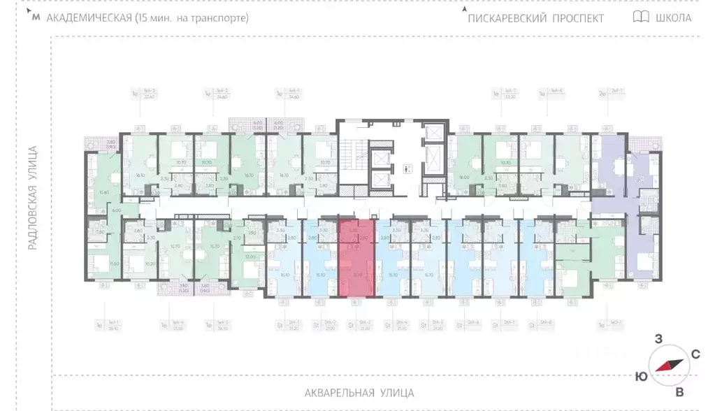 Студия Санкт-Петербург Ручьи тер.,  (21.2 м) - Фото 2