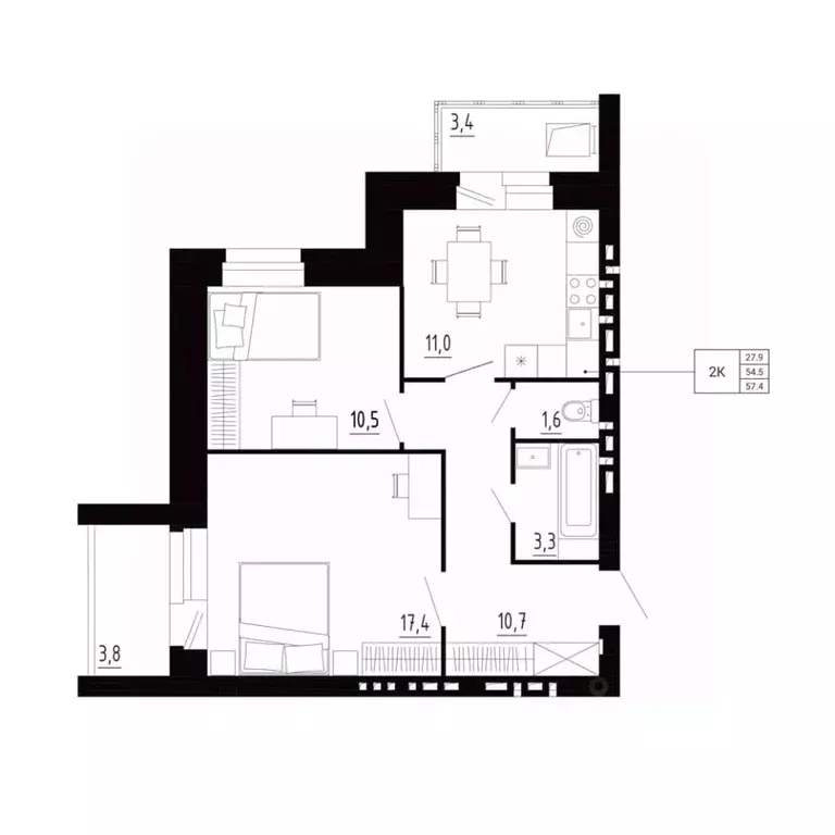 2-к кв. Орловская область, Орловский район, д. Образцово, Первый мкр  ... - Фото 1