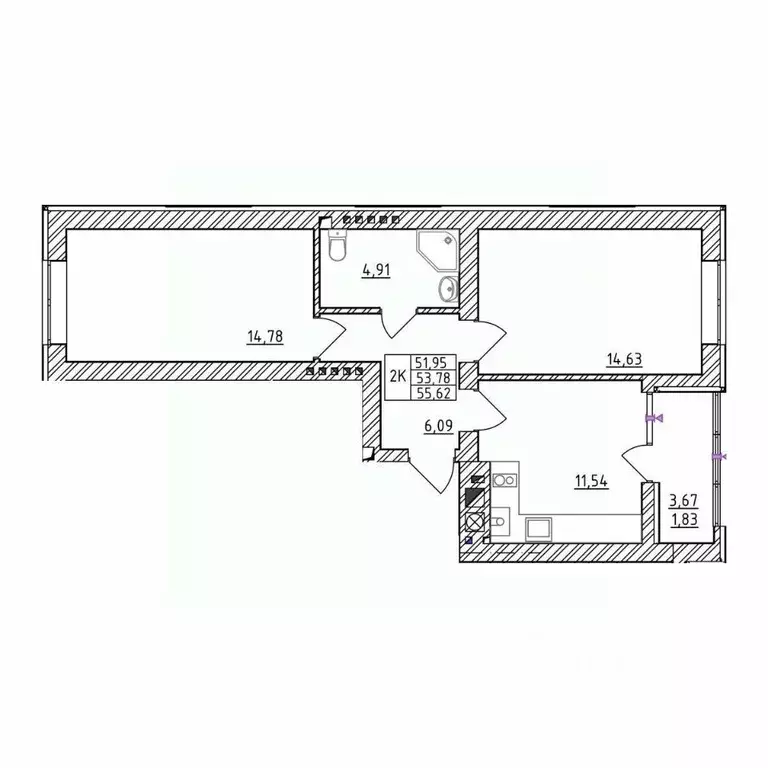 2-к кв. Калининградская область, Зеленоградск  (55.62 м) - Фото 1