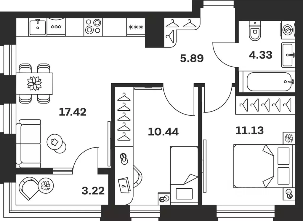 2-к кв. Тульская область, Тула Баташи Парк жилой комплекс (52.43 м) - Фото 1