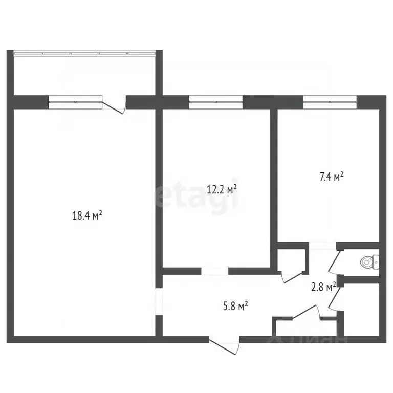 2-к кв. Брянская область, Брянск ул. Фокина, 90 (52.7 м) - Фото 1