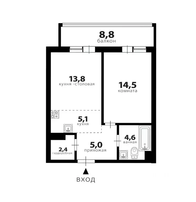 1-к кв. Санкт-Петербург ул. Дыбенко, 8к2 (45.4 м) - Фото 1