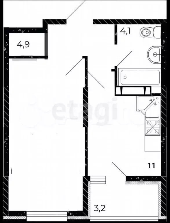 1-к. квартира, 32 м, 8/9 эт. - Фото 0