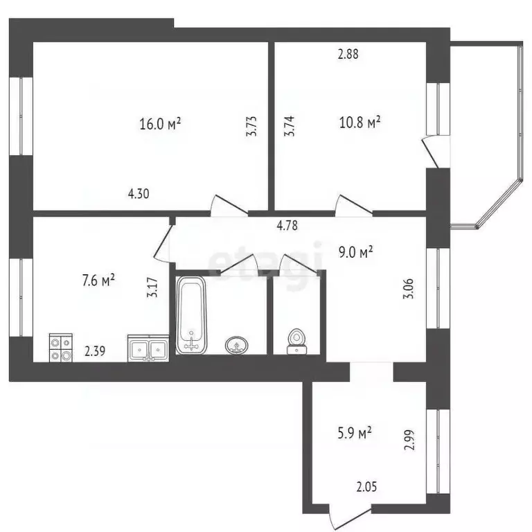 2-к кв. Вологодская область, Вологда Окружное ш., 24А (54.3 м) - Фото 1