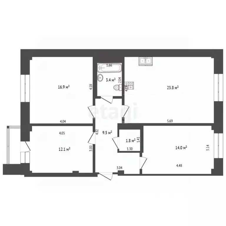 3-к кв. Тюменская область, Тюмень Заречный проезд, 37к1 (81.0 м) - Фото 1