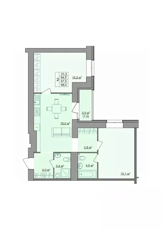 2-к кв. Костромская область, Кострома Магистральная ул., 49А (66.0 м) - Фото 1