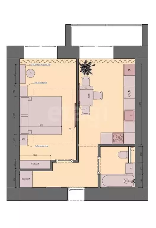 1-комнатная квартира: Чигири, Европейская улица, 13 (41.1 м) - Фото 1