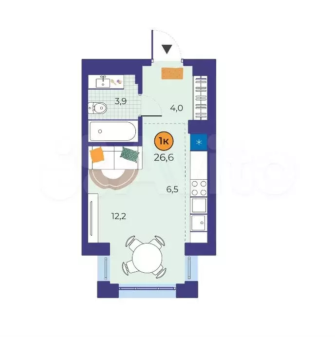 Квартира-студия, 26,6 м, 8/25 эт. - Фото 1