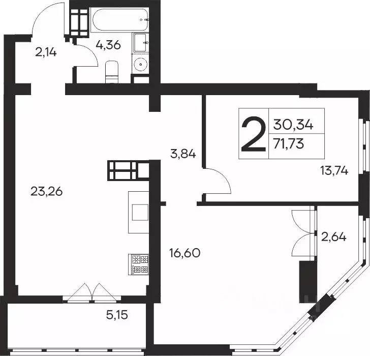 2-к кв. Крым, Ялта Ай-Петри жилой комплекс (71.73 м) - Фото 1
