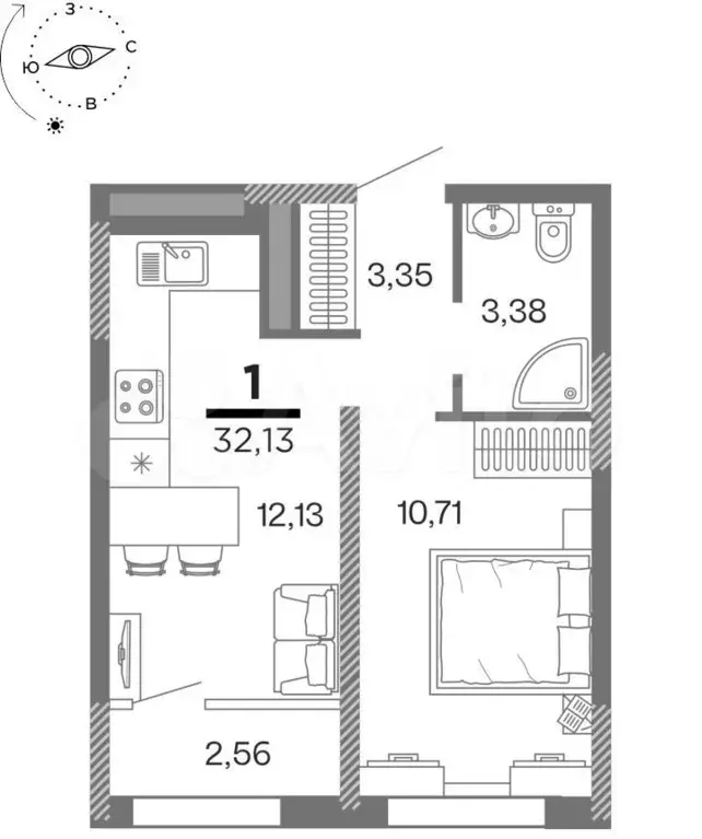 1-к. квартира, 32,1 м, 25/25 эт. - Фото 1