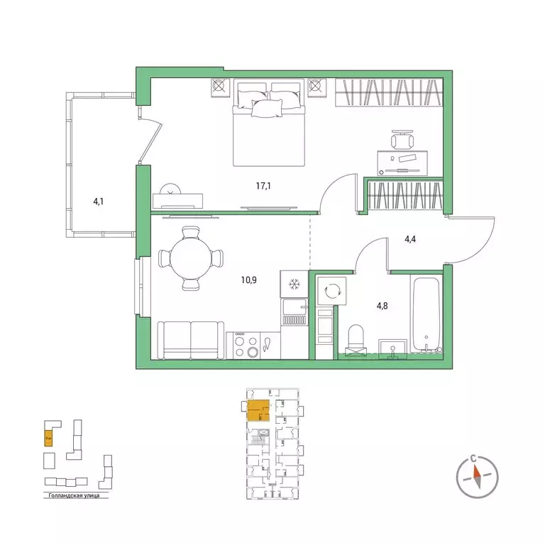 1-комнатная квартира: городской посёлок Янино-1, ЖК Янинский Лес (38.4 ... - Фото 1