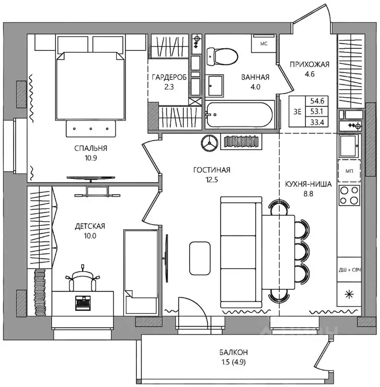 3-к кв. Пермский край, Пермь Самолетная ул., 6 (54.6 м) - Фото 1