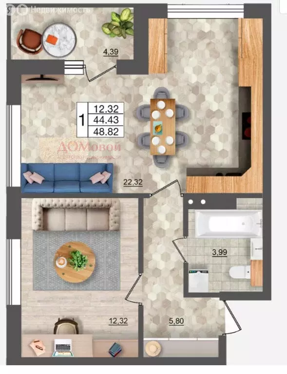 1-комнатная квартира: Смоленск, улица Николаева, 22Б (48.82 м) - Фото 1