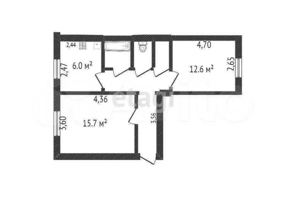 2-к. квартира, 47,1 м, 2/2 эт. - Фото 0