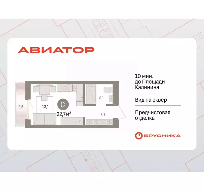 Студия Новосибирская область, Новосибирск ул. Аэропорт, 88 (22.67 м) - Фото 0