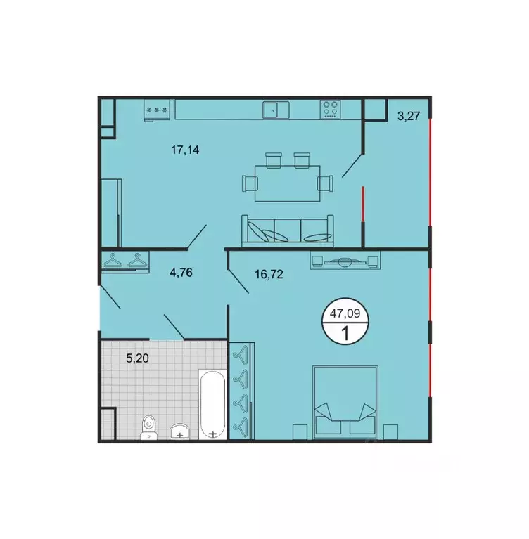 1-к кв. Ставропольский край, Ставрополь № 15 мкр,  (47.09 м) - Фото 1