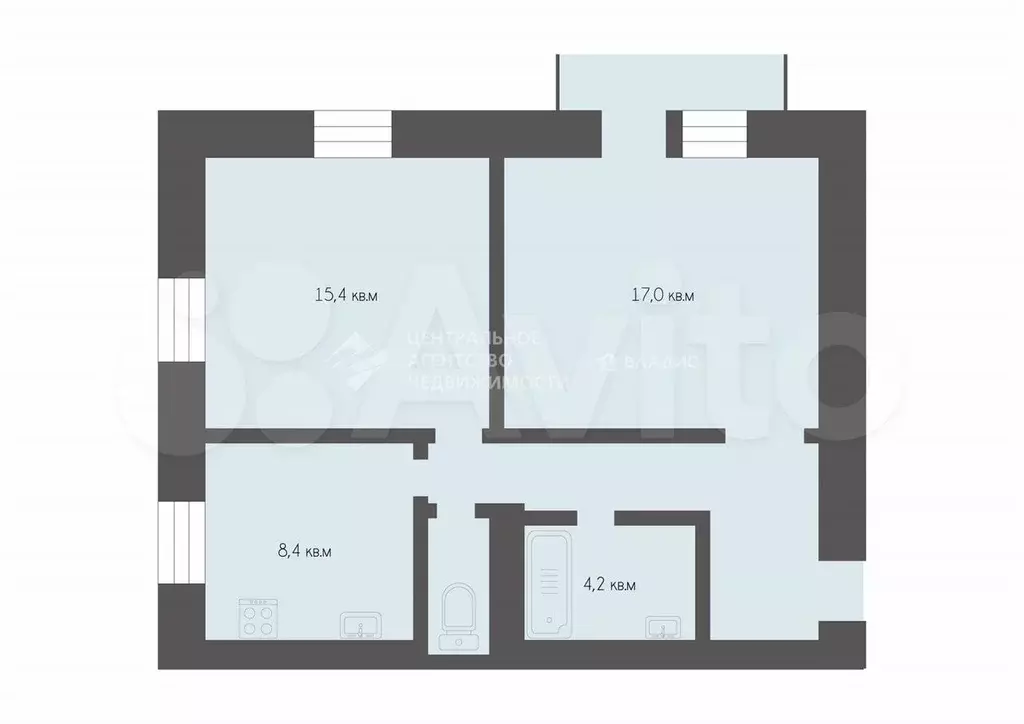 2-к. квартира, 56,4 м, 3/5 эт. - Фото 0