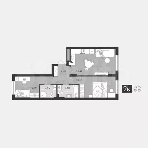 2-к. квартира, 53,1 м, 1/4 эт. - Фото 1