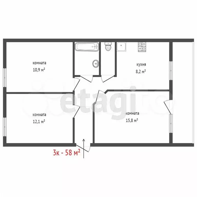 3-к. квартира, 60 м, 1/5 эт. - Фото 0