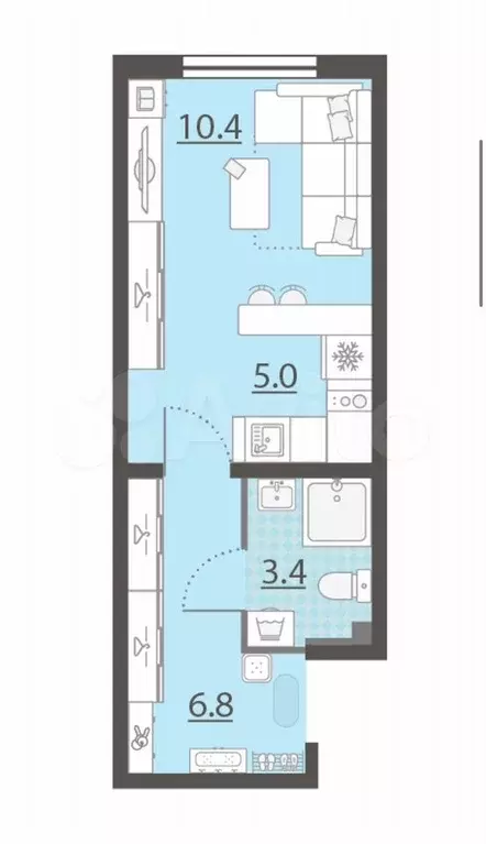 Квартира-студия, 25,6 м, 3/8 эт. - Фото 0