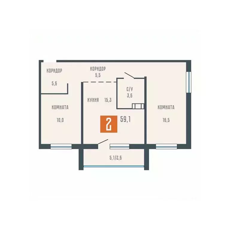2-к кв. Курганская область, Курган ул. Коли Мяготина, 34Б (59.1 м) - Фото 0