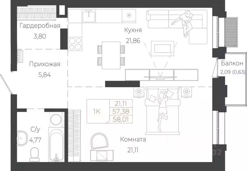 1-к кв. Алтай, Майминский район, с. Майма ул. Энергетиков (58.01 м) - Фото 1