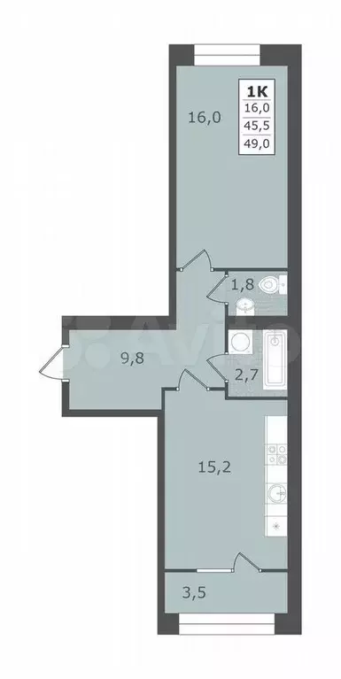 1-к. квартира, 49 м, 1/4 эт. - Фото 1