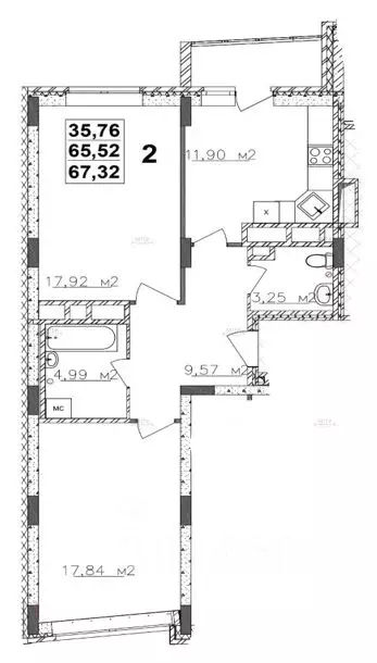 2-к кв. Калужская область, Калуга Московская ул., 311к6 (59.0 м) - Фото 1