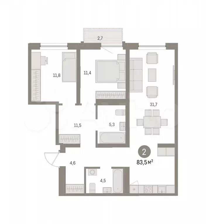 2-к. квартира, 83,5 м, 4/16 эт. - Фото 0
