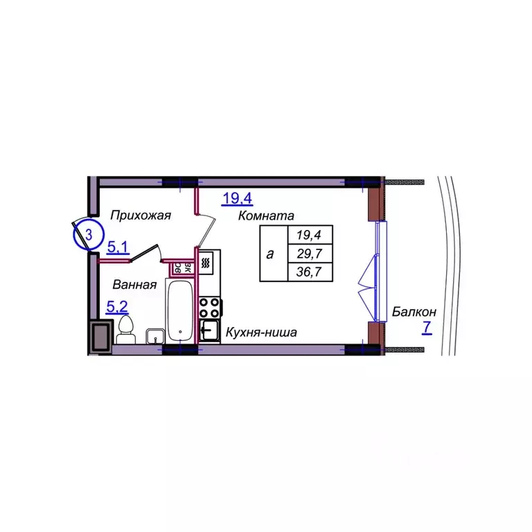 Студия Калининградская область, Светлогорск Балтийская ул. (36.7 м) - Фото 1
