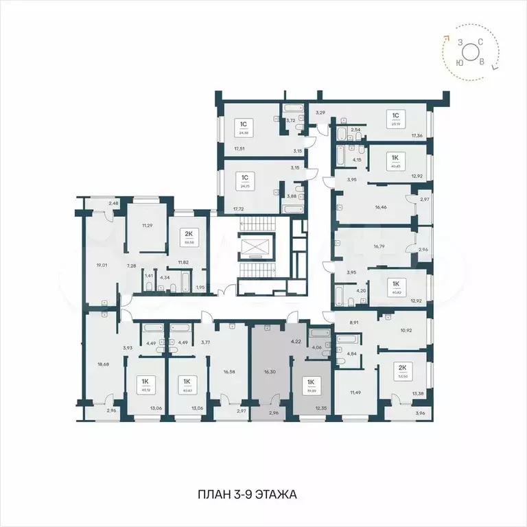 1-к. квартира, 39,9 м, 9/9 эт. - Фото 1