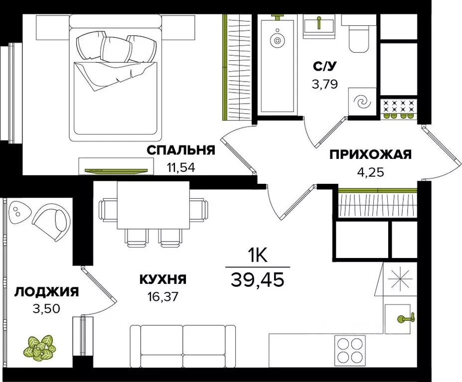 1-к кв. Тульская область, Тула  (39.45 м) - Фото 0