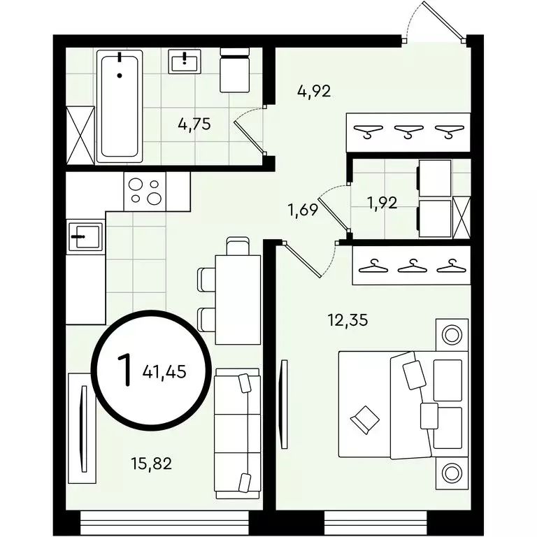 1-комнатная квартира: Тюмень, улица Александра Звягина, 5 (41.45 м) - Фото 1