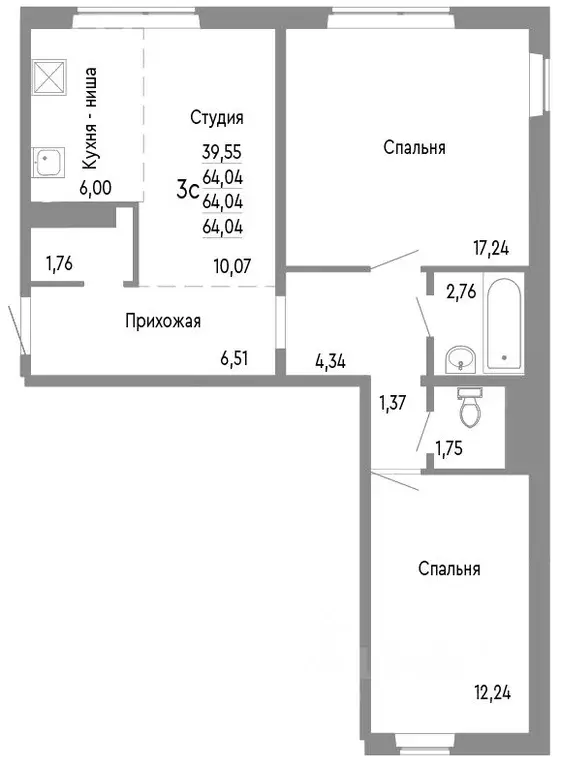 3-к кв. Челябинская область, Челябинск Нефтебазовая ул., 1к2 (64.04 м) - Фото 0