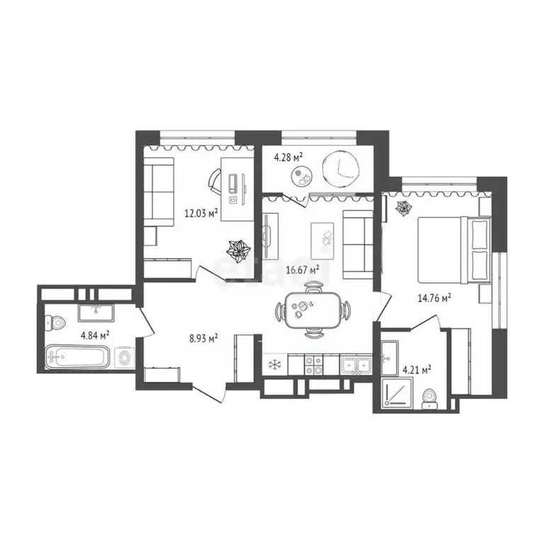 2-к кв. Тюменская область, Тюмень ул. Пожарных и Спасателей, 1 (61.0 ... - Фото 1