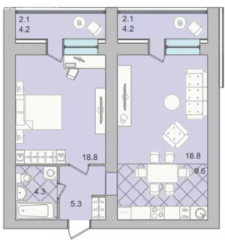 2-комнатная квартира: Чита, микрорайон Хороший, 1 (59.5 м) - Фото 1