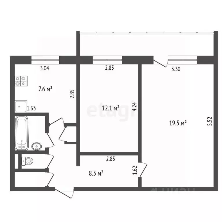 2-к кв. Марий Эл, Йошкар-Ола ул. Петрова, 4 (52.7 м) - Фото 1