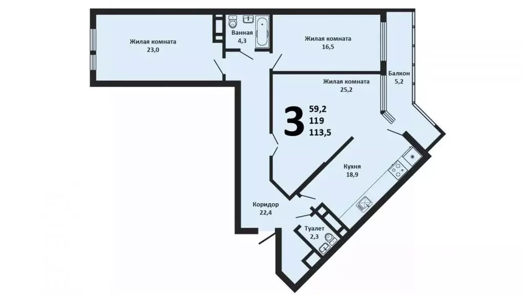 3-к кв. Краснодарский край, Краснодар Центральный мкр, ул. Буденного, ... - Фото 2