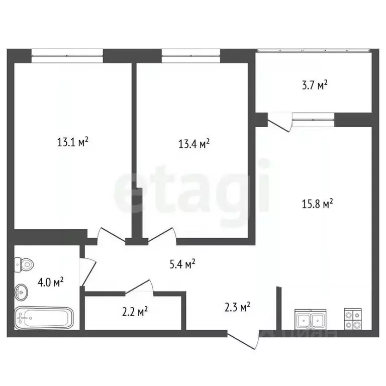 2-к кв. Башкортостан, Стерлитамак Интернациональная ул., 63 (59.6 м) - Фото 2